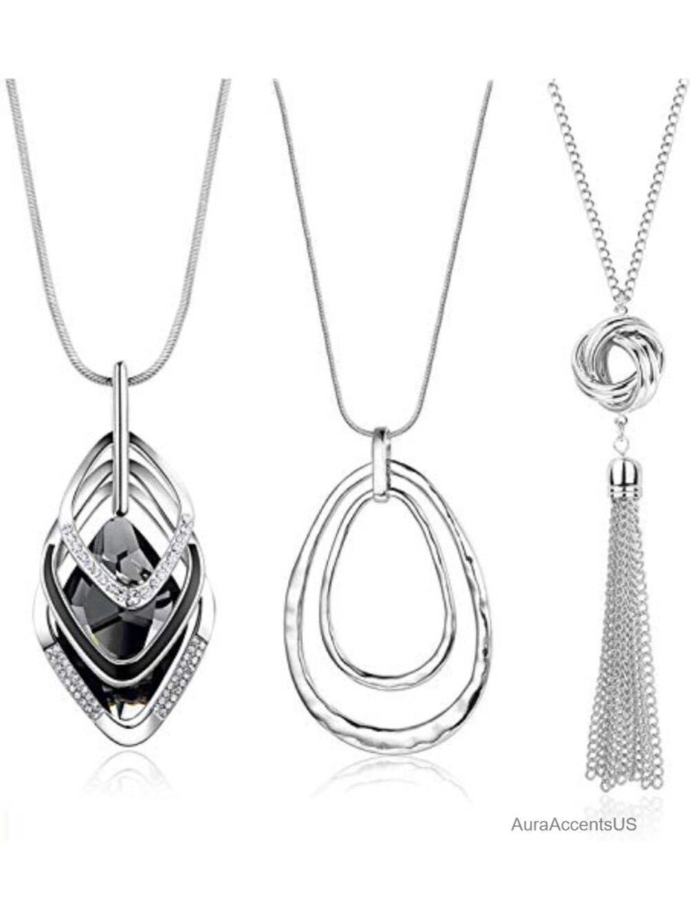 Womens 3PC Long Pendant Necklace Set Tassel Y Necklace Sweater Chain